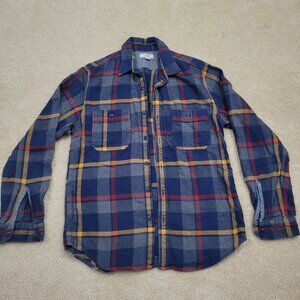 Wallace & Barnes J. Crew Mens M Flannel Lumberjack Shirt Blue Yellow Button-down